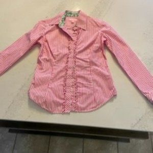 Lilly Pulitzer Button Down Long Sleeve Size 2 Striped Pink and White Shirt